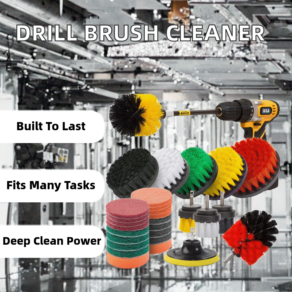 Industrial Drill Powered Steel Nylon Attachment 3 Bristle Length Cleaning Bathrooms Kitchens Showers Grout Auto Detailing Rims